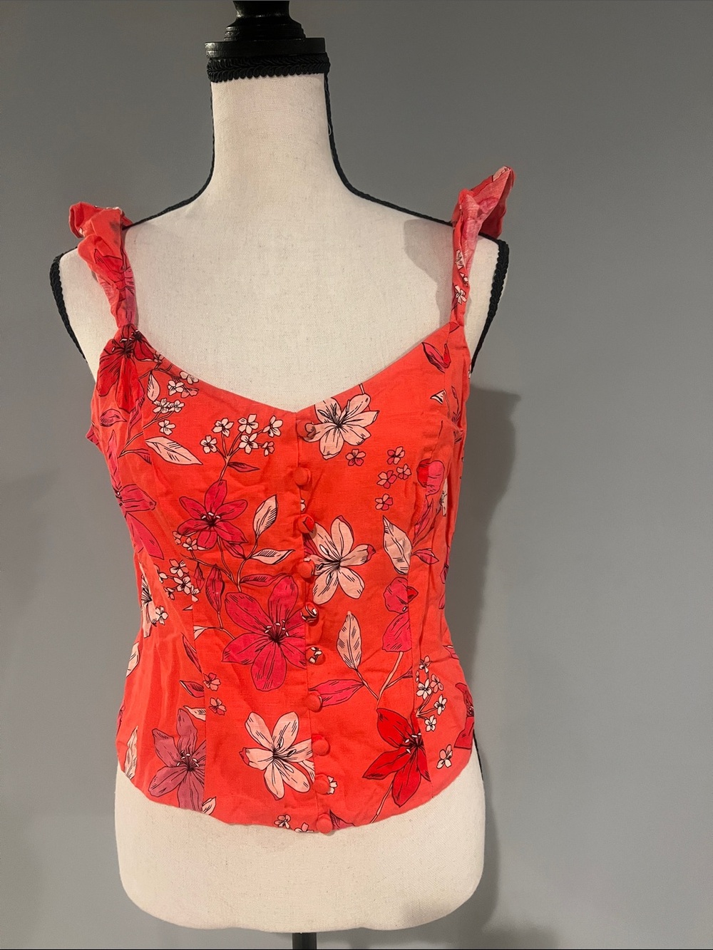 Banana Republic Red Floral Tie-Strap Cami